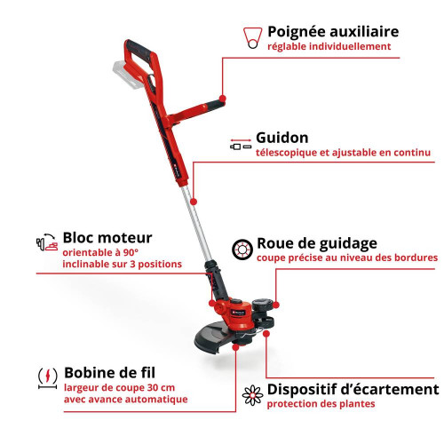 Coupe-bordures sans fil – GE-T 18/30 Li-Solo – 18 V – largeur de coupe 30 cm – Power X-Change (sans batterie ni chargeur) - EINHELL 