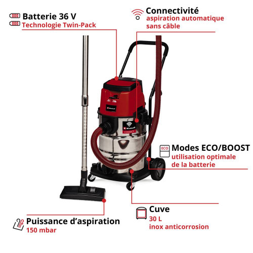 Aspirateur eaux et poussières sans fil TP-VC 36/30 S - sans batterie ni chargeur - EINHELL 