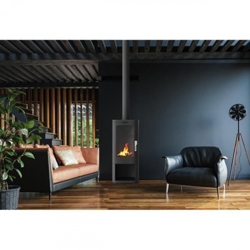 Poêle à bois - MAONIE BÛCHER - 11,5 kW fonte noir – rangement bûches – sortie Ø150 mm - Supra