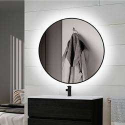 Miroir Zeus éclairage décoratif à LED et cadre noir- diamètre 80 cm- AC 230V 50Hz- 12 W- Aluminium et Verre - EMUCA