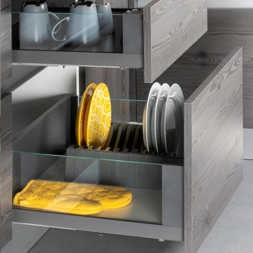Plateau pour accessoires de cuisine- fixation par le bas et extraction manuelle- Plastique gris antracite - EMUCA