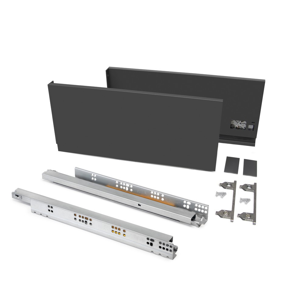 Kit de panier et cadre coulissant - fermeture souple pour armoire- module 900mm- Gris pierre