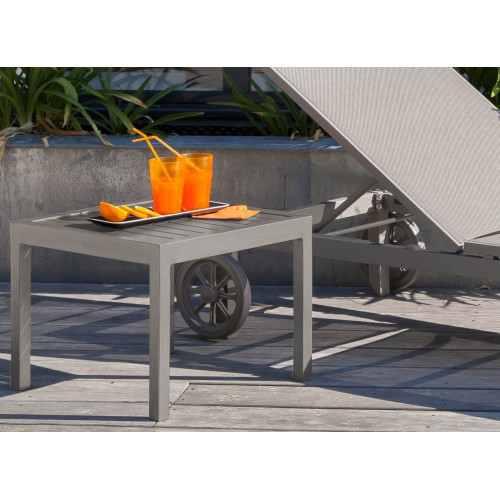 Table basse de jardin carrée Lou en Alu - Plateau à lattes - gaphite - PROLOISIRS