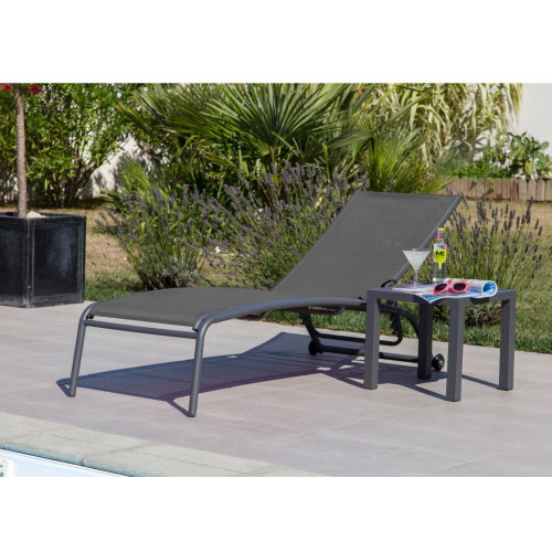 Table basse de jardin carrée Lou en Alu - Plateau à lattes - gaphite - PROLOISIRS