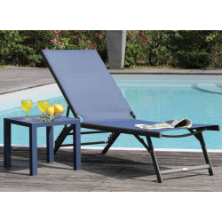 Table basse de jardin carrée Lou en Alu - Plateau à lattes - gaphite/bleu - PROLOISIRS