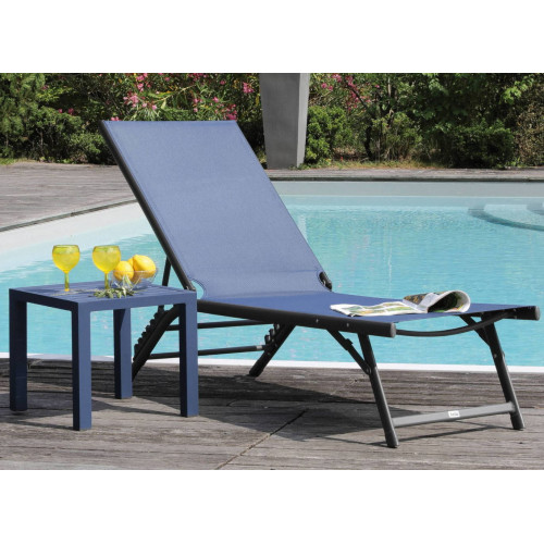 Table basse de jardin carrée Lou en Alu - Plateau à lattes - gaphite/bleu - PROLOISIRS