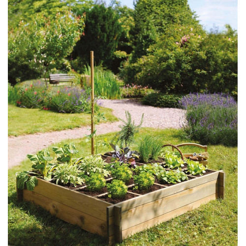 Carré potager CARDON 120 - 134 x 134 x 24 cm - 288 L - 16 carrés de 28 x 28 cm - Jardipolys