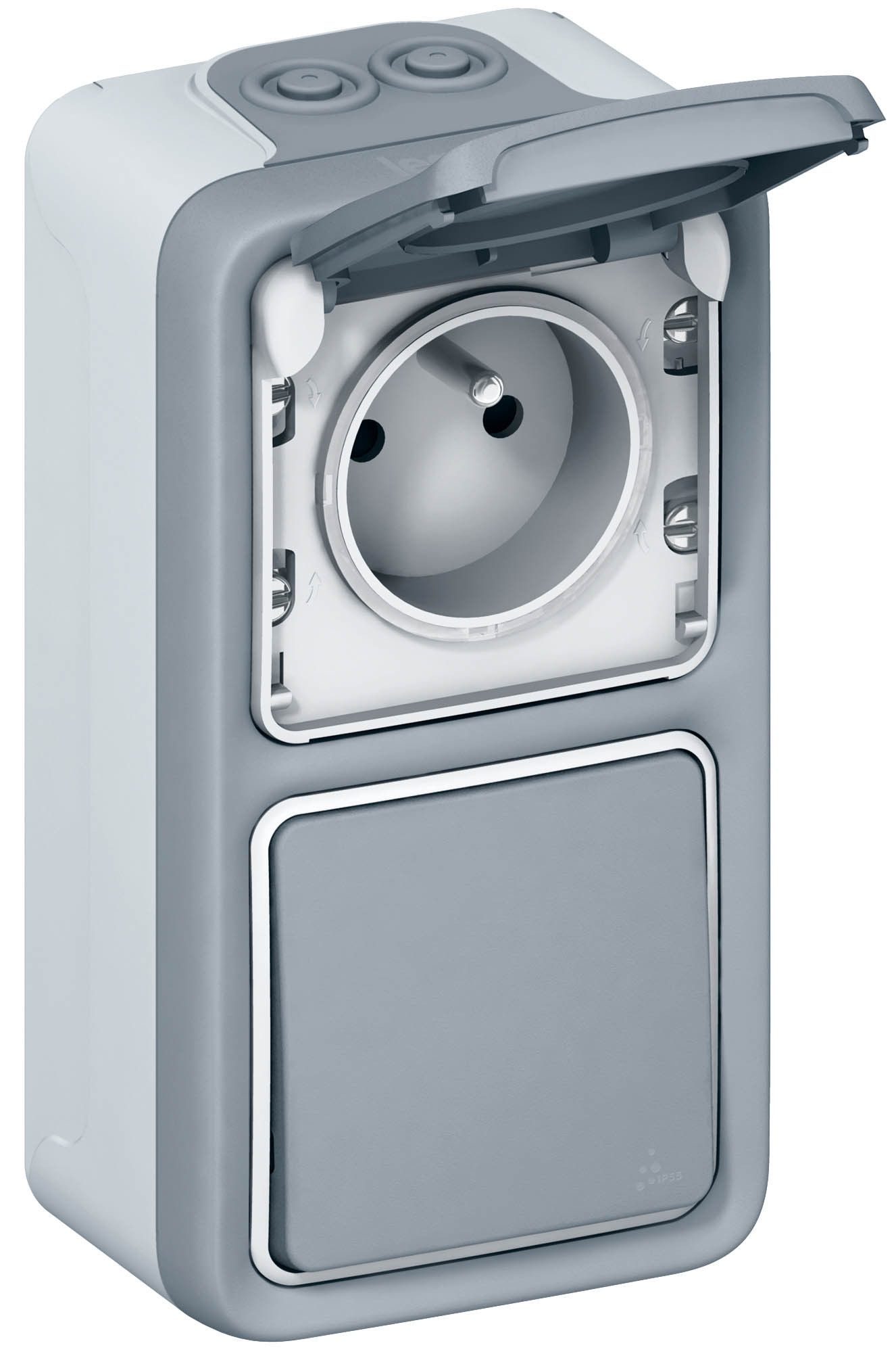 Plexo va et vient + prise gris sailliante vt