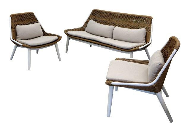 Set Como ensemble 3 pièces en aluminiumropewicker avec coussin twist naturel