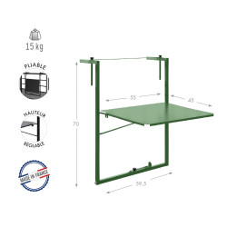 Table de balcon réglable Soléa - 55x45 cm - vert pâle - Louis Moulin