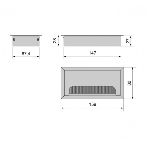 Passe-cables de table Quadrum - rectangulaire - 159x80mm à  encastrer - Aluminium - Blanc - EMUCA