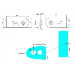 Kit de serrure et de gache pour portes en verre doubles 8-12mm - loquet horizontal - acier et aluminium - anodisé mat - EMUCA