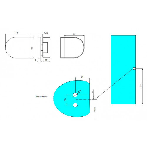 Kit de serrure et de gache pour portes en verre doubles 8-12mm - loquet horizontal - acier et aluminium - anodisé mat - EMUCA