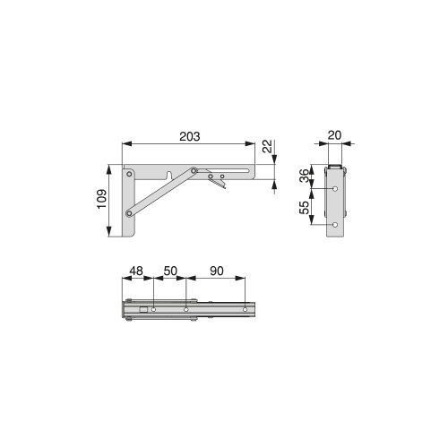 Jeu de Supports de pliage - longueur 203mm - Acier - Peint en noir - EMUCA