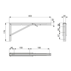 Jeu de Supports de pliage - longueur 403mm - Acier - Peint en noir - EMUCA