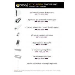 Kit cloture - Lame 16cm   - PVC Blanc - LG: 9m x H: 1m44 - Closea