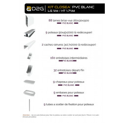 Kit cloture - Lame 16cm   - PVC Blanc - LG: 12m x H: 1m74 - Closea