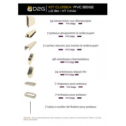 Kit cloture - Lame 16cm   - PVC Beige - LG: 9m x H: 1m44 - Closea