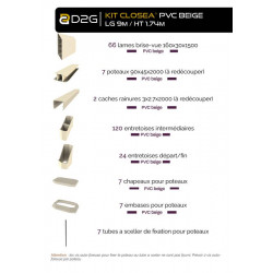 Kit cloture - Lame 16cm   - PVC Beige - LG: 9m x H: 1m74 - Closea