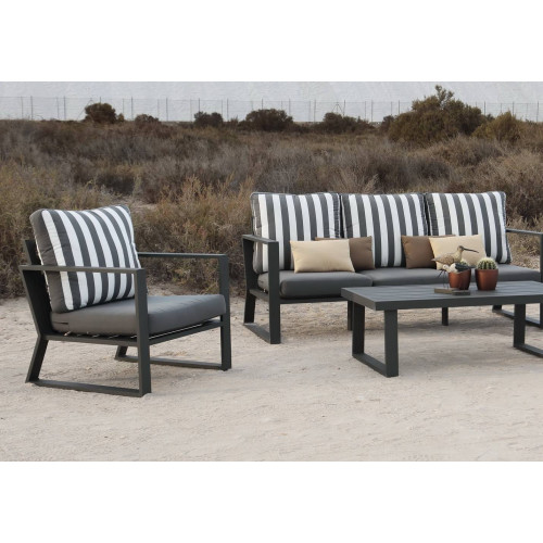 Salon de jardin Sofa BOLONIA-8  Anthracite Tissus Sara Gris Foncé/RAYAS Sara Dralon - HEVEA