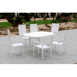 Salon de Jardin à manger PACK YEREBAN 150/6  Blanc Tissus Blanc Textilene de marque HEVEA, référence: J8249600