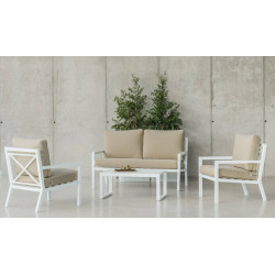 Salon de jardin Sofa DOUNVIL-7 SET SOFA 2 PLAZAS D  Blanc Tissus Beige Dralon de marque HEVEA, référence: J8250400