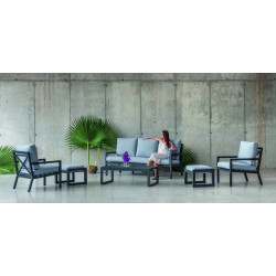 Salon de jardin Sofa DOUNVIL-8 SET SOFA 3 PLAZAS D  Anthracite Tissus Gris Mariand Dralon de marque HEVEA, référence: J8250500