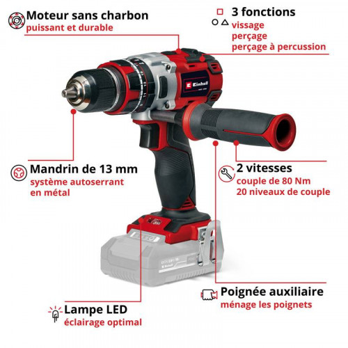 Perceuse-visseuse à percussion sans fil – TP-CD 18/80 Li-i BL-Solo – 18 V – 80 Nm – Power X-Change Professional - sans batterie  - EINHELL 