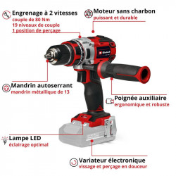 Perceuse-visseuse sans fil – TP-CD 18/80 Li BL-Solo – 18 V – Mandrin 13 mm – Brushless – Professional - sans batterie ni chargeu - EINHELL