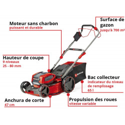 Tondeuse sans fil 47 cm – GP-CM 36/47 S Li BL – Brushless - 36 V avec 4 batteries 4,0 Ah et double chargeur - 700 m² - EINHELL 