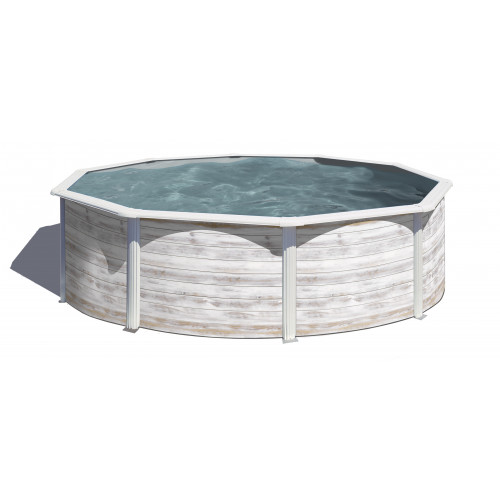 Piscine ronde acier Ø4,80m x H: 1,22m -  Imitation bois Nordique - GRE POOLS