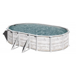 Piscine ovale acier 6,34m x 3,99m x H: 1,32m  - Imitation bois Nordique de marque GRE POOLS, référence: J8372000