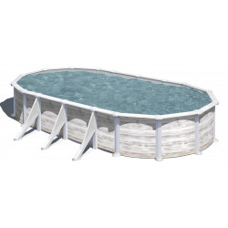 Piscine ovale acier 7,44m x 3,99m x H: 1,32m  - Imitation bois Nordique de marque GRE POOLS, référence: J8372200