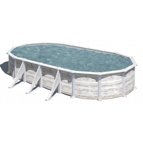 Piscine ovale acier 7,44m x 3,99m x H: 1,32m  - Imitation bois Nordique - GRE POOLS
