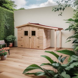 Abri en panneaux de bois avec bûcher - 3,70+2,08 m² - HABRITA