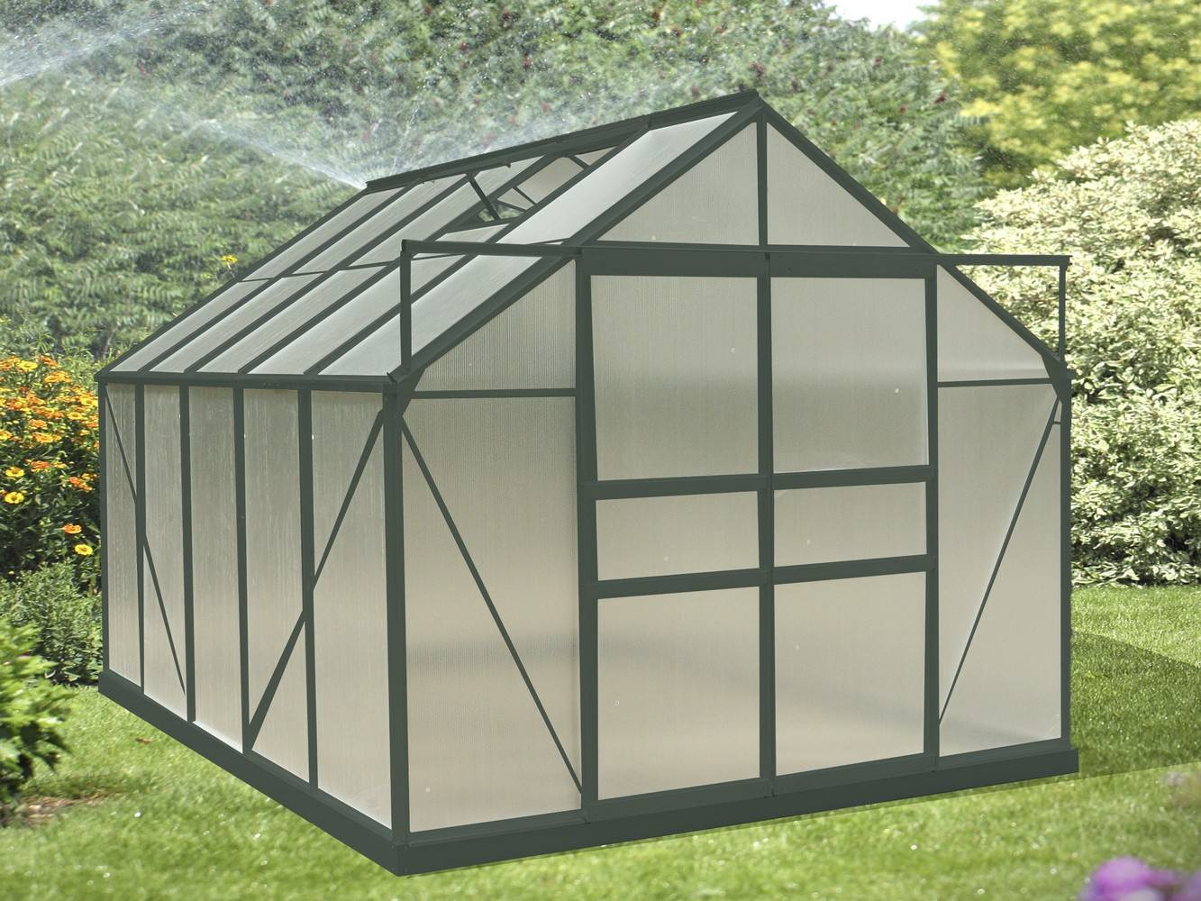 Serre jardin aluminium - avec base et 2 fenêtres / 7,44 m2