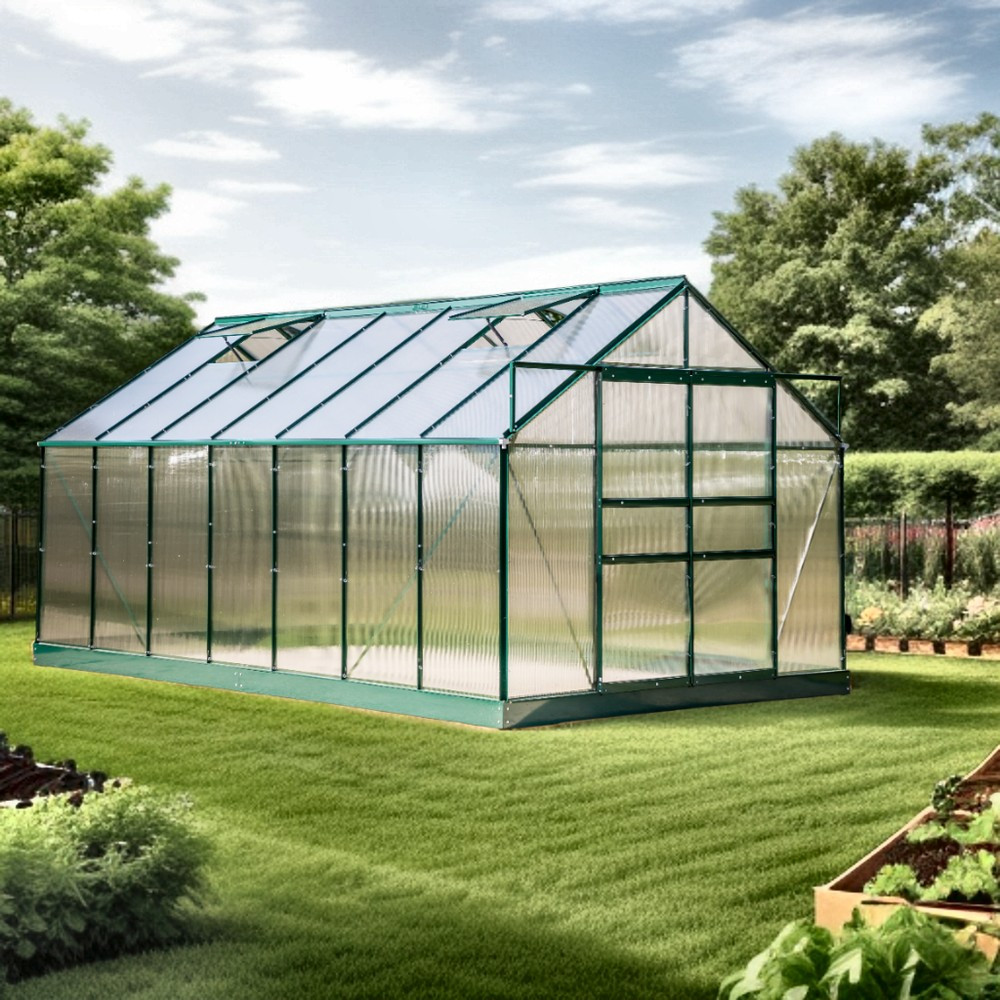 Serre jardin aluminium - avec base et 4 fenêtres / 10,37 m2