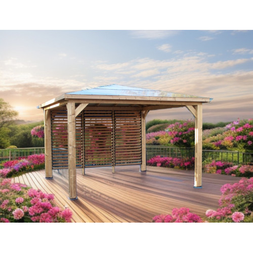Pool house Blueterm bois thermochauffé 3,50 x 3,50 m - toiture ACP - ventelles orientables - HABRITA