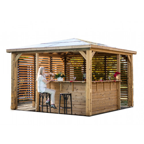 Pool house Blueterm avec ventelles 3,50 x 3,50 m - bois thermochauffé - toit ACP - HABRITA