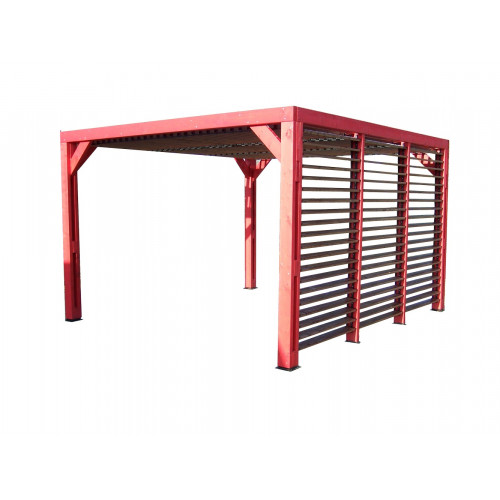 Pergola en bois massif traité - ventelles mobiles - dimensions 341 x 313 cm - visserie inox - HABRITA