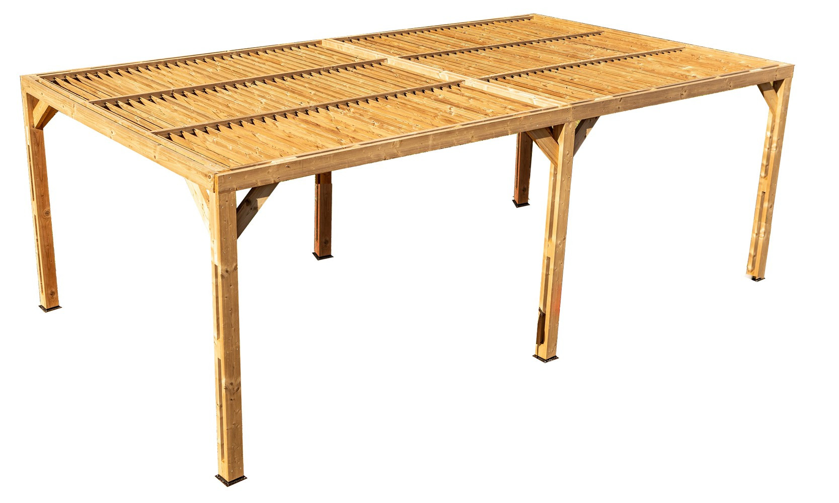 Pergola grandes dimensions en bois massif traité - toit en ventelles mobiles - 341 x 614 cm