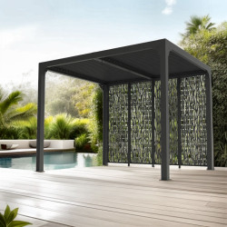 Pergola bioclimatique en aluminium + 4 panneaux - 7,20 m2 - toit en lames mobiles - gris anthracite de marque HABRITA, référence: J5407300