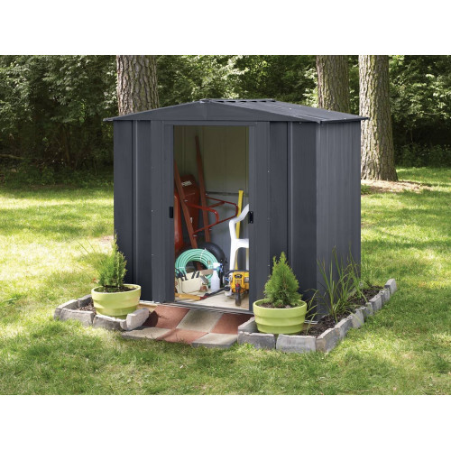 Abri métal spécial espace restreint toit 2 pentes - Acier galvanisé - Double porte coulissante - Anthracite - 4,5 m³ - HABRITA