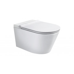 WC lavant électronique CESARI, suspendu, sans bride, avec abattant slim de marque Schütte, référence: B8374800