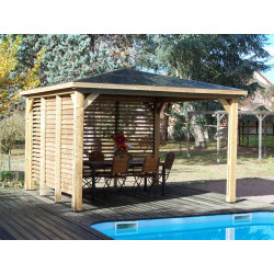 Pool house Blueterm bois thermochauffé 3,50 x 3,50 m - 2 parois avec ventelles mobiles de marque HABRITA, référence: J5019900