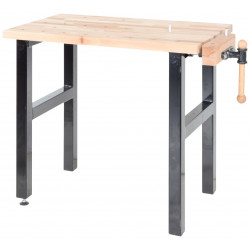 Établi de bricolage 1000 mm avec étau – Plateau hêtre massif et pieds acier de marque Pinié, référence: B8380100
