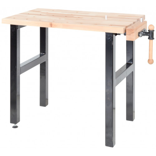 Établi de bricolage 1000 mm avec étau – Plateau hêtre massif et pieds acier - Pinié