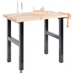 Établi de bricolage 1000 mm avec étau – Plateau hêtre massif et pieds acier - Pinié