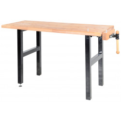 Établi de bricolage 1500 mm avec étau – Plateau hêtre massif et pieds acier de marque Pinié, référence: B8380200
