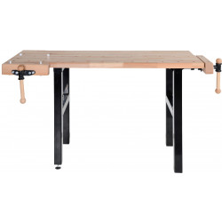Établi de bricolage 1500 mm avec 2 étaux – Plateau hêtre massif et pieds acier de marque Pinié, référence: B8380500